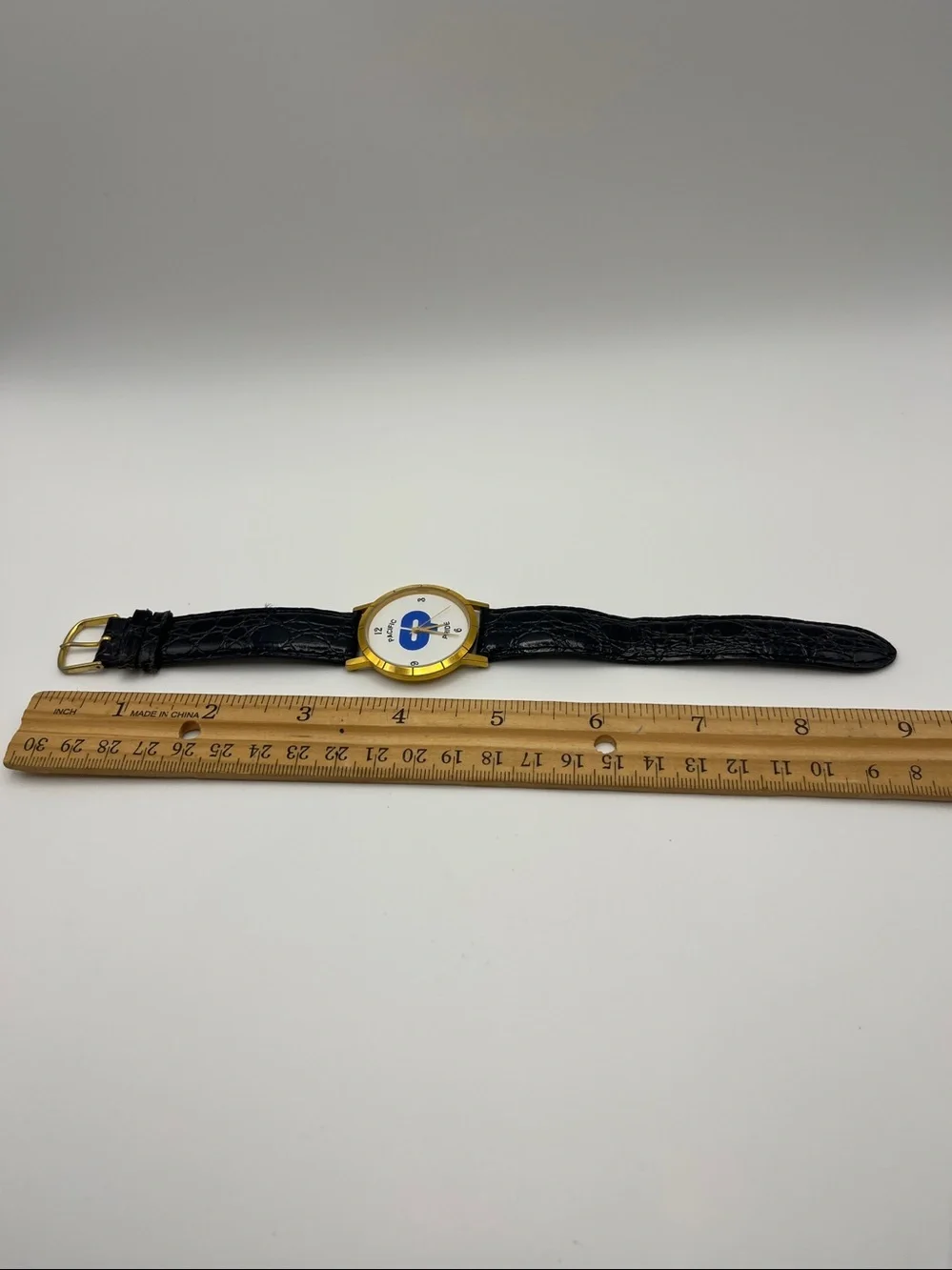 Men's Pacific Pride Gold Case Black Leather Strap Watch